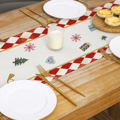 Christmas Nutcracker Table Runner 13x72 Inch, Red Plaid Winter