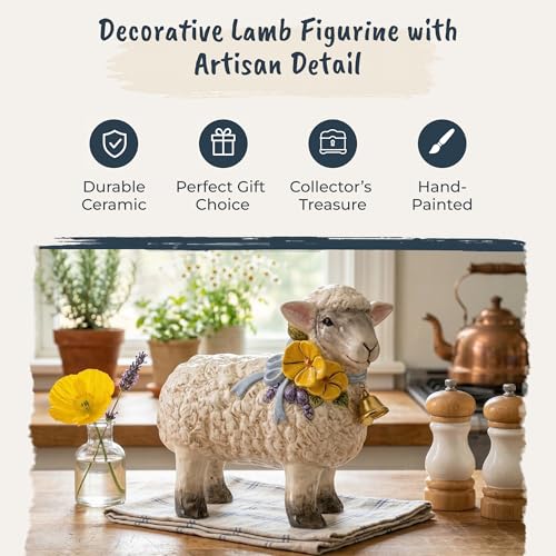 Blue Sky Lamb Figurine - 8 inch Multicolor Spring Tabletop Decor