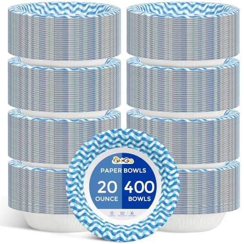Ginkgo 20oz Disposable Paper Bowls 400 Count – Heavy Duty, Leakproof