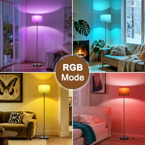 Floor Lamp for Living Room & Bedroom - Tall Standing Light with Remote, Color Changing & Dimmable Beige Shade