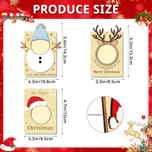 Xmas Baby First Christmas Wooden Photo Frame Ornaments Snowman Santa Reindeer - 3PCS