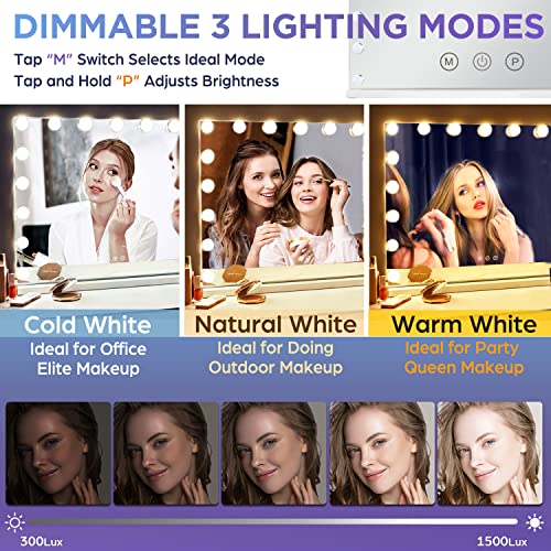 M MIVONDA Hollywood Makeup Vanity Mirror 26x22 with 18 Dimmable LED Bulbs