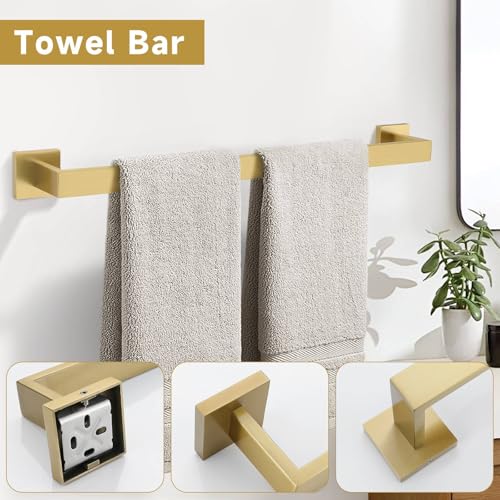 TNOMS 10-Piece Brushed Gold Bathroom Hardware Set - Wall Mount, SUS304 Stainless Steel, 23.6 Inch