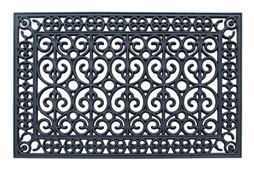 Black Paisley Rubber Doormat 2' x 3' Heavy Duty Non-Slip Mud Scraper