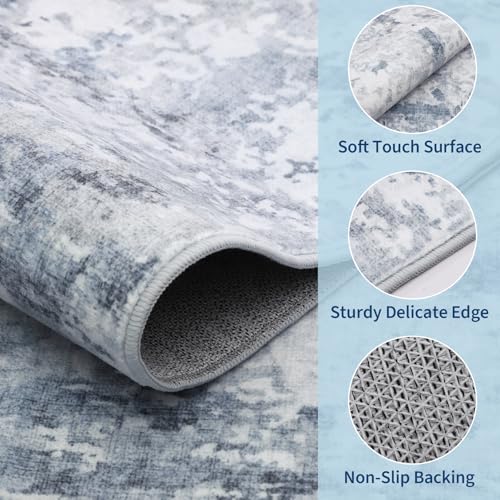 GarveeHome Washable 9x12 Abstract Area Rug for Living Room & Bedroom - Blue, Non-Slip, Kid & Pet Friendly