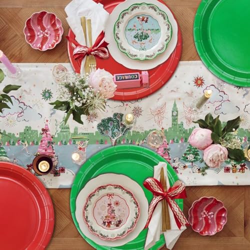 50 Pcs Christmas Paper Plates Red and Green 9 Inch Party Dinnerware