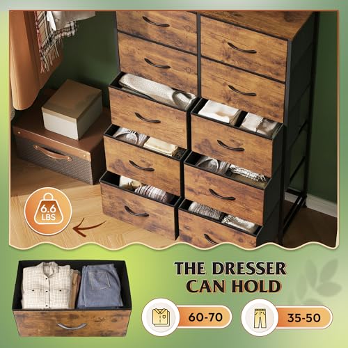 WLIVE Tall Dresser for Bedroom Rustic Brown Wood Grain Finish, 10 Drawers