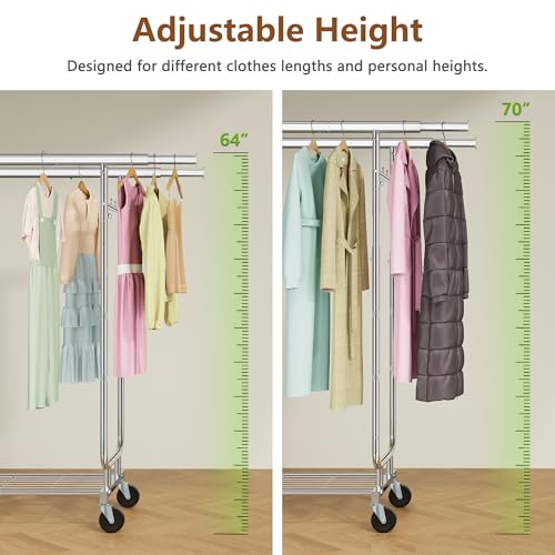 Heavy Duty Rolling Clothes Rack with Storage Shelf - Silver, 620 LBS Capacity, Adjustable Double Rod