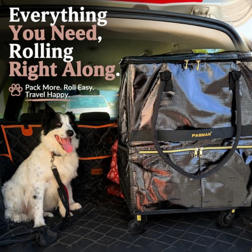 PASMAN Reusable Foldable Rolling Grocery Bag - Large Black 5 Wheels