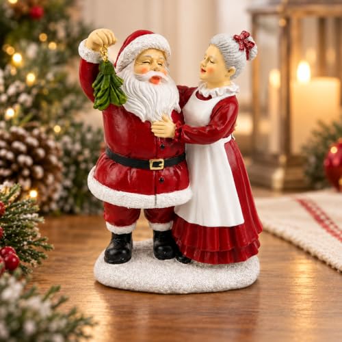 iStatue White 5.5'' Santa & Mrs. Claus Mistletoe Figurine Christmas Decor