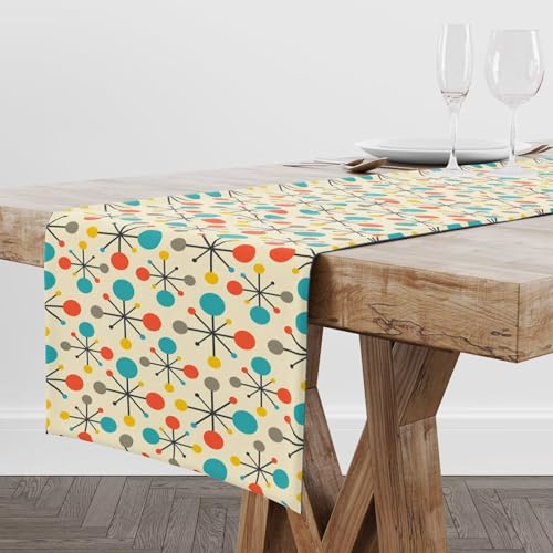 Focusbrite Mid Century Table Runner 13x60 Inch - Modern Atomic Geometric Pattern
