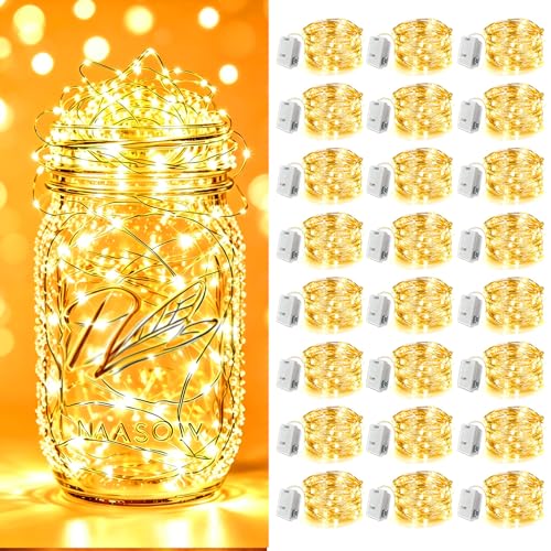 24 Pack Fairy Lights Battery Operated 7ft 20 LED - 3 Modes Warm White, Silver Wire, IP65 Waterproof