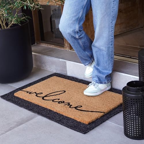 Theodore Magnus Welcome Mat 17x30 - Aesthetic Script, Non-Slip Tufted Door Mat, Indoor & Outdoor Use, Warm Greeting Variation