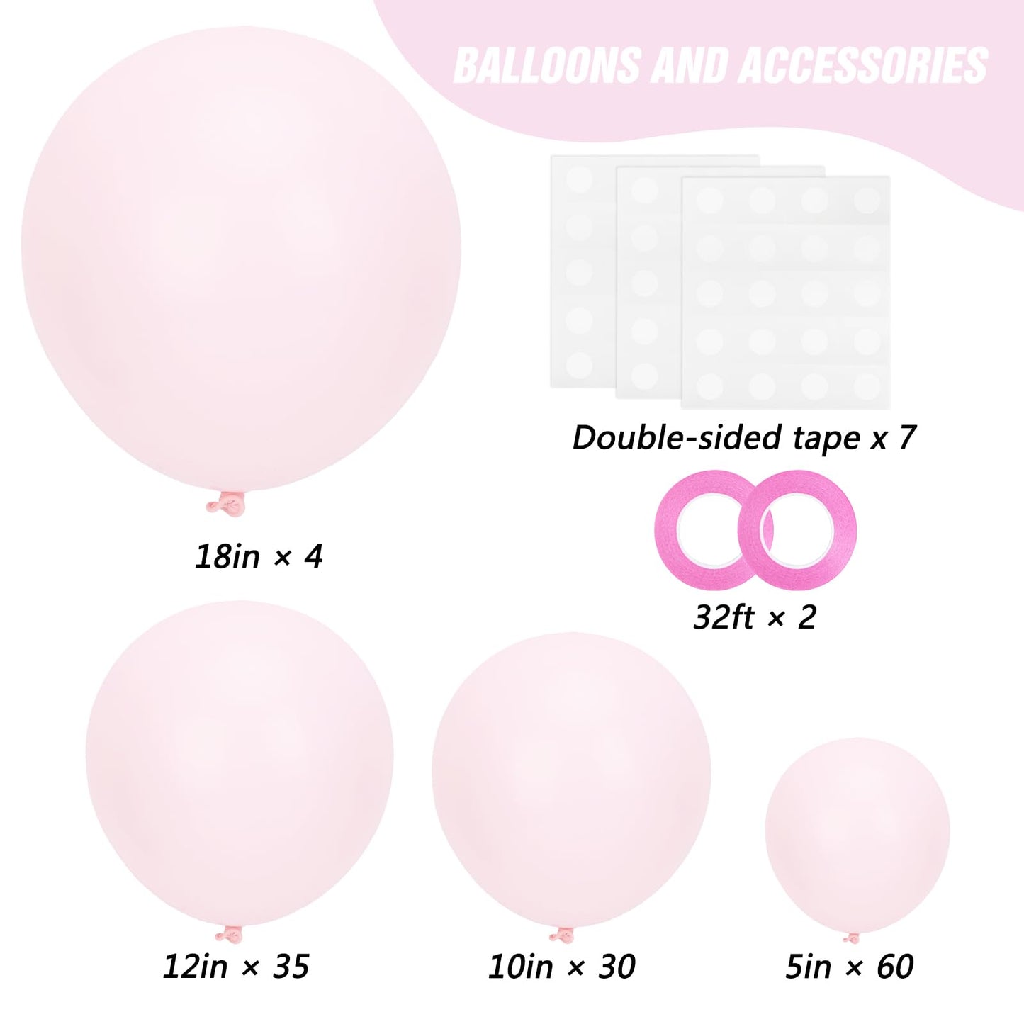 RUBFAC Pale Pink Balloons 129pcs Different Sizes Pack of 18 12 10 5 Inch, Latex Light Baby Pastel Pink Balloon Garland Arch Kit for Baby Shower Engagement Bachelorette Wedding Birthday Party