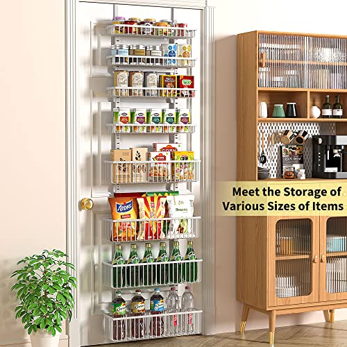 White Over The Door Pantry Organizer 8-Tier Metal Spice & Storage Rack