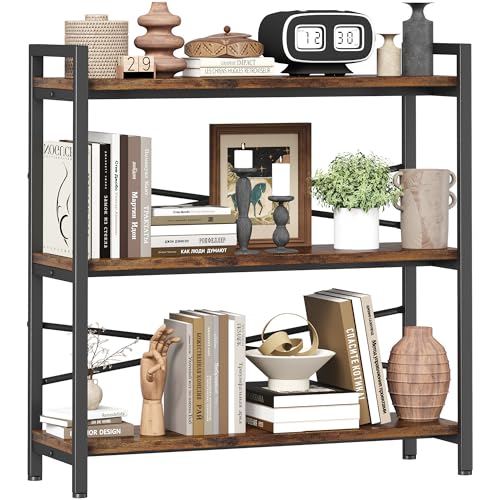 Homeiju 3-Tier Vintage Bookshelf - 31.5" Wide Wooden & Metal Storage Rack