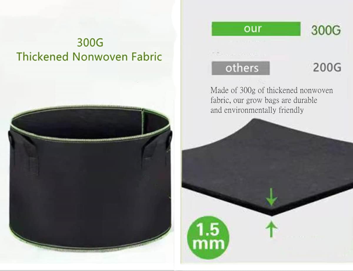 Niurui 5-Pack 5 Gallon Grow Bags - 300G Thick Nonwoven Fabric Pots with Handles for Easy Plant Training