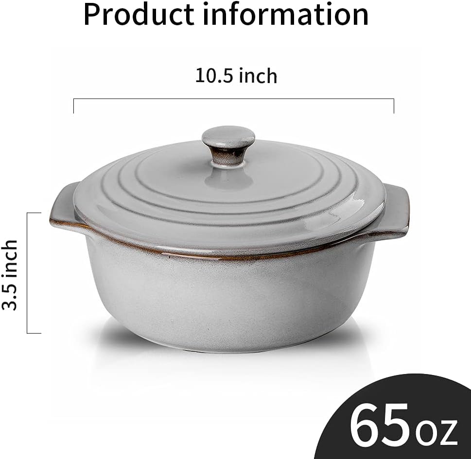 KOOV Ceramic Casserole Dish - Oven Safe 2 Quart Round Baking Dish with Lid | 9 Inch Deep Cookware Set