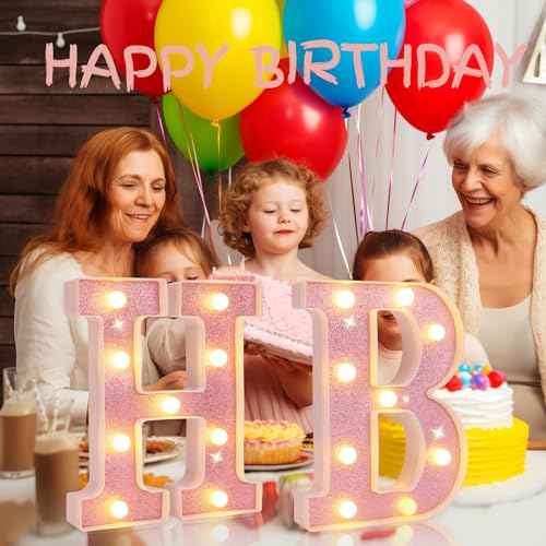 Small Led Marquee Letters, Light Up Letters, 8.58 Inch Led Letter Lights, Battery Powered Lighted Sign for Table, Party, Birthday, Christmas Decor (Pink Glitter, Letter A)