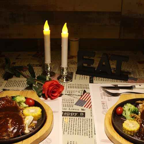 CVHOMEDECO. Window Candles with Suction Cups, Battery Operated LED Taper, Auto On/Off, Removable Silver Base, Flickering Warm Orange Flameless Lights Decor. (2 Pack)