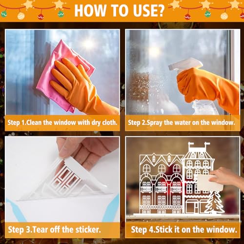 Yusongirl Christmas Window Clings Stickers - Large House Snowflake Classic Style Reusable White Christmas Decals for Holiday Decorations, Street Scene, Home, Cafe, Mall Glass Door, Party Decor