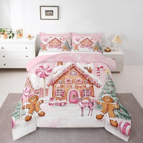 Manfei Multi 05 Full Gingerbread Comforter Set - 79x90 with 2 Pillowcases, Kids Xmas Bedding