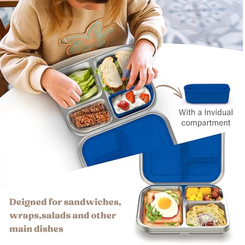 BABHAMNESS Stainless Steel Bento Box Kids, 3 Compartments Leak Proof