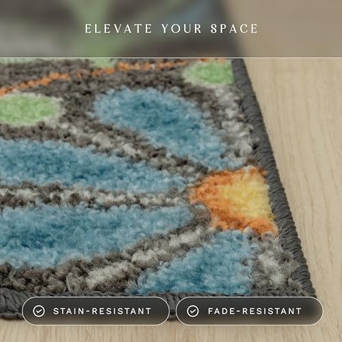 Maples Rugs Reggie 2'6 x 3'10 Bohemian Floral Kitchen Rug, Dark Grey
