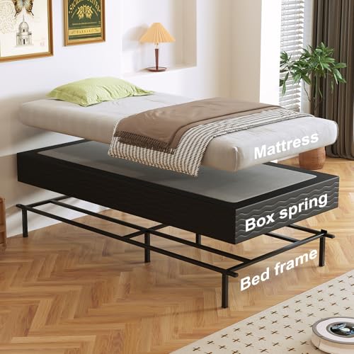 10 Inch Twin Box Spring - Heavy Duty Metal Support Frame with Fabric Cover, Noise-Free, Easy Assembly