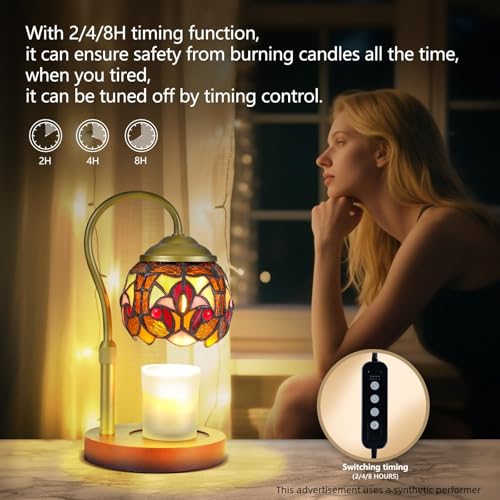 Baroque Tiffany Glass Candle Warmer Lamp with 2 Bulbs - Vintage Style