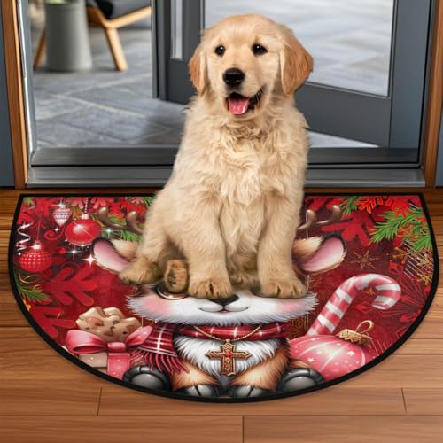 Pardick A02 Half Moon Christmas Door Mat Reindeer 36x24in Non-Slip Indoor/Outdoor Rug