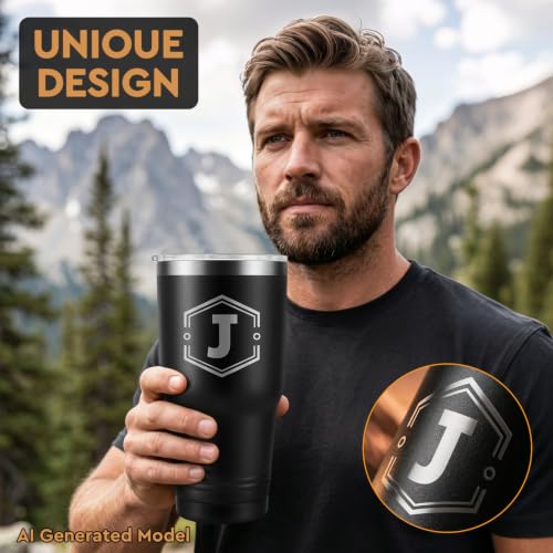 Personalized 30 oz Initial Tumbler Gift for Men – A-Z Monogram, Dad/Husband Son, Wasocol (Variation: J)