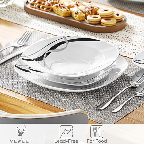 VEWEET FIONA Ceramic Dinnerware Set for 6 - 30 Piece White & Black Tableware