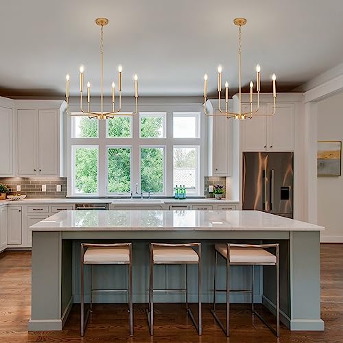 Gold 6-Light Candle Chandelier for Dining Room Farmhouse Pendant Light Fixture - Adjustable Height