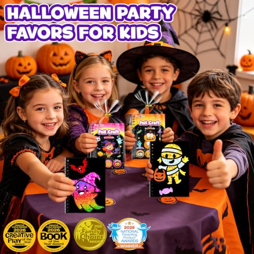 Halloween Foil Art Party Favors for Kids - 24 Pack Craft Kits & Coloring Books