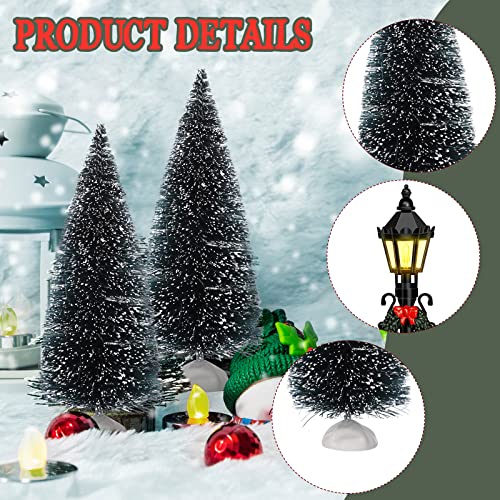 Mini Christmas Trees and Lamp Post Set - Winter Village Decor, 12 pcs