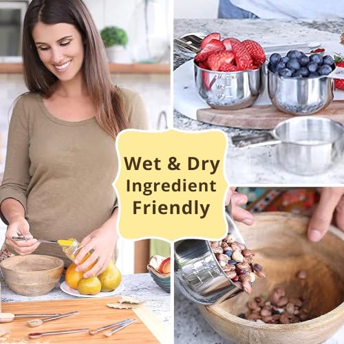 15 Piece Stainless Steel Measuring Cups and Spoons Set - Stackable Kitchen Gadgets for Liquid & Dry Ingredients - Includes Leveler - Dishwasher Safe - Premium Quality