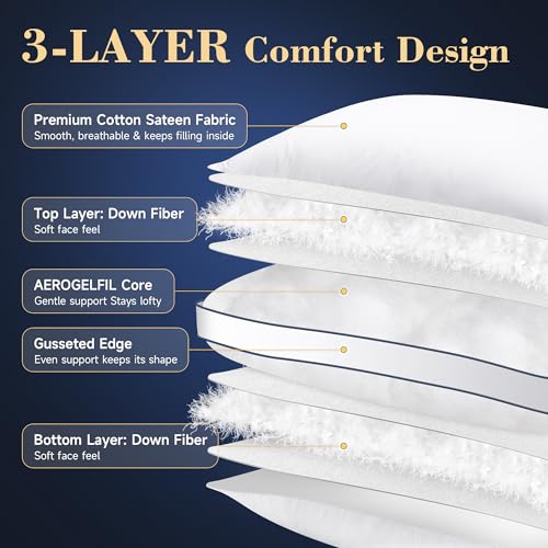 Queen Size Down & Support Hybrid Hotel Pillows Set of 2