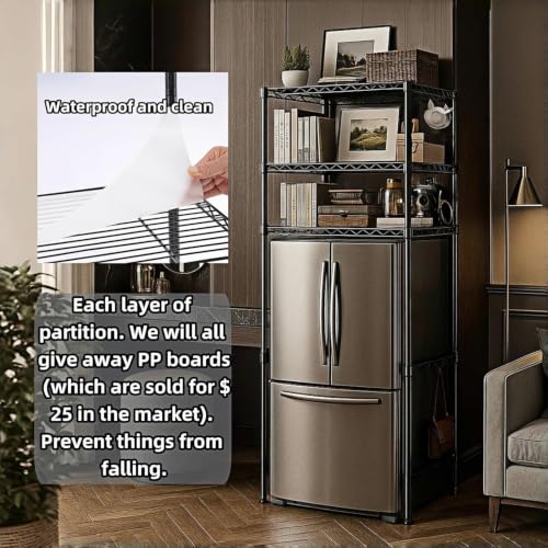 Black Dorm Mini Fridge Stand with Storage, 24 Inch Multi-Functional Kitchen Rack
