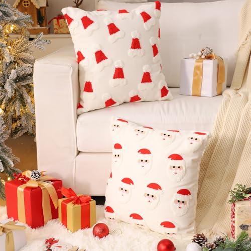 Hahafelt Santa Pillow Covers 18x18 Set of 2 – Handmade Santa Claus Embroidered Christmas Throw