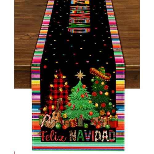 Nepnuser Feliz Navidad Table Runner Mexican Christmas Winter Holiday Party Decoration Home Kitchen Dining Room Decor (Pattern-B, 13" x 72")