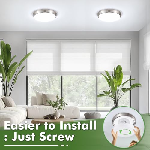 13 Inch Brushed Nickel Flush Mount Ceiling Light 2 Pack - Dimmable LED Fixture with 5 Color Temperatures