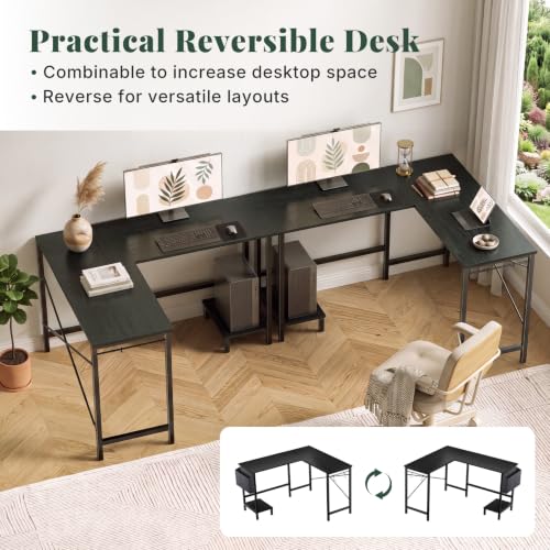 L Shaped Computer Gaming Desk with PC Stand and Reversible Design for Home Office