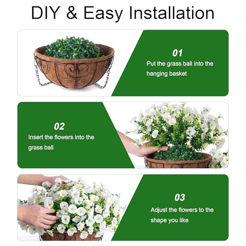 Ivydale 2 Pack Artificial Hanging Flower Baskets for Outdoors - White Morning Glory Faux Plants, UV Resistant, Realistic 24 Pcs Set