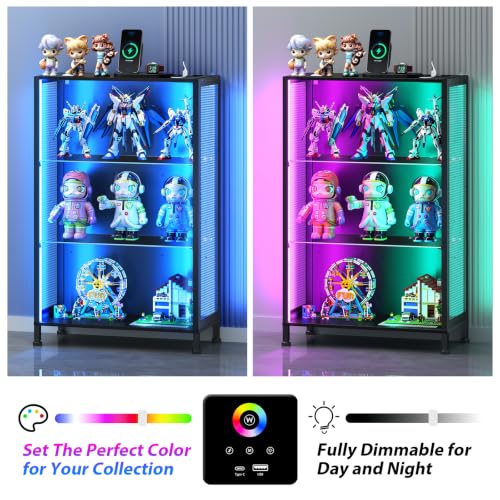 VersionTECH Black 3-Tier Display Case with RGB Lighting & Charge Ports