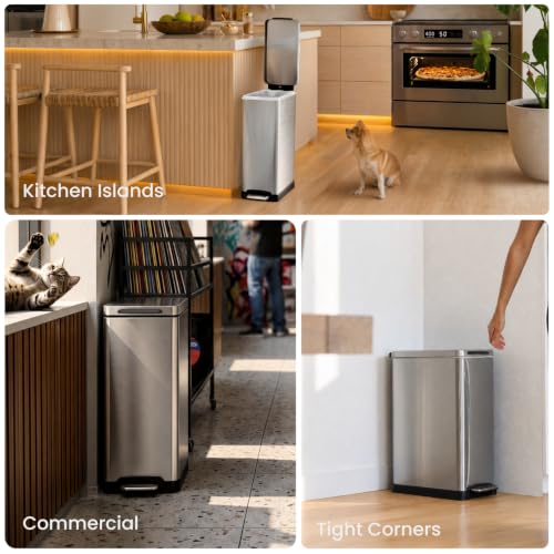 Home Zone Living 12 Gallon Slim Fit Kitchen Trash Can Silver with Soft-Close Lid