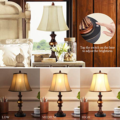 PARTPHONER Bronze Touch Control Vintage Bedside Table Lamps Set of 2 with USB Ports