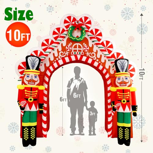 WBHome 10 Ft Christmas Inflatable Gingerbread Candy House with Nutcrackers & LED Lights, Outdoor Yard Decor