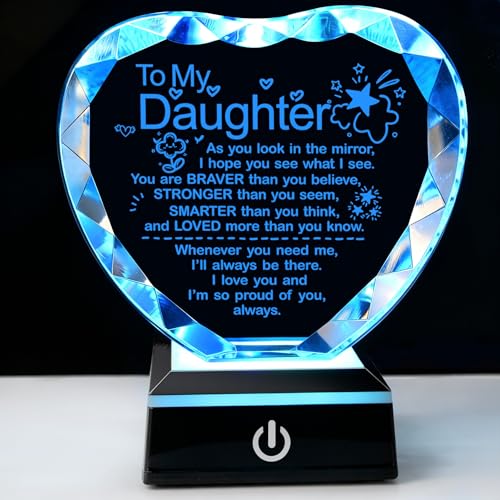 Crystal Heart Plaques for Daughter with Light Base - Keepsake Gift