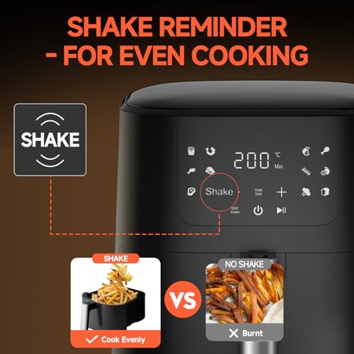 Qido Black 5.28 QT Square Air Fryer, 8-in-1 Fast Heating Oven with Touch Presets